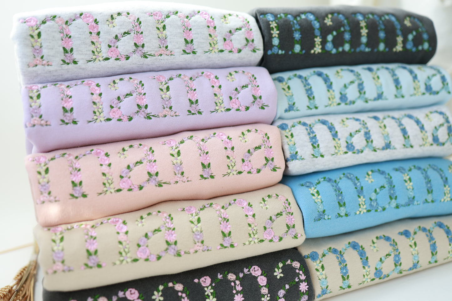 Floral Mama Embroidered Sweatshirt and Hoodie