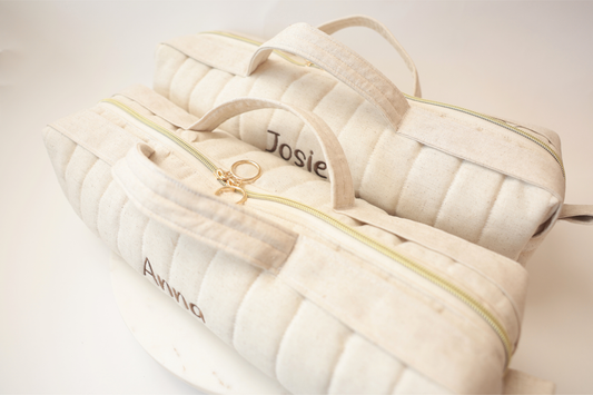 Personalized Handmade Quilted Hair Tool Duffle Bag - Natural Color Linen Blend