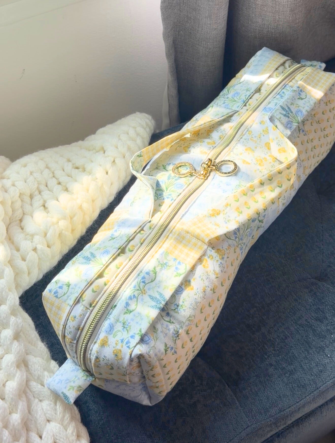 Signature Collection | Handmade Quilted Top Handle Hair Tool Bag - Sunny Meadow Patchwork