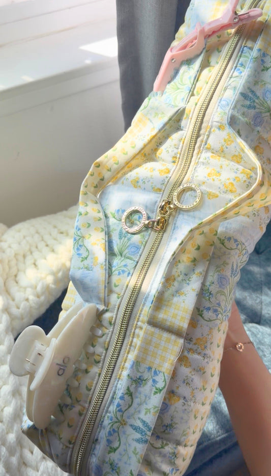 Signature Collection | Handmade Quilted Top Handle Hair Tool Bag - Sunny Meadow Patchwork