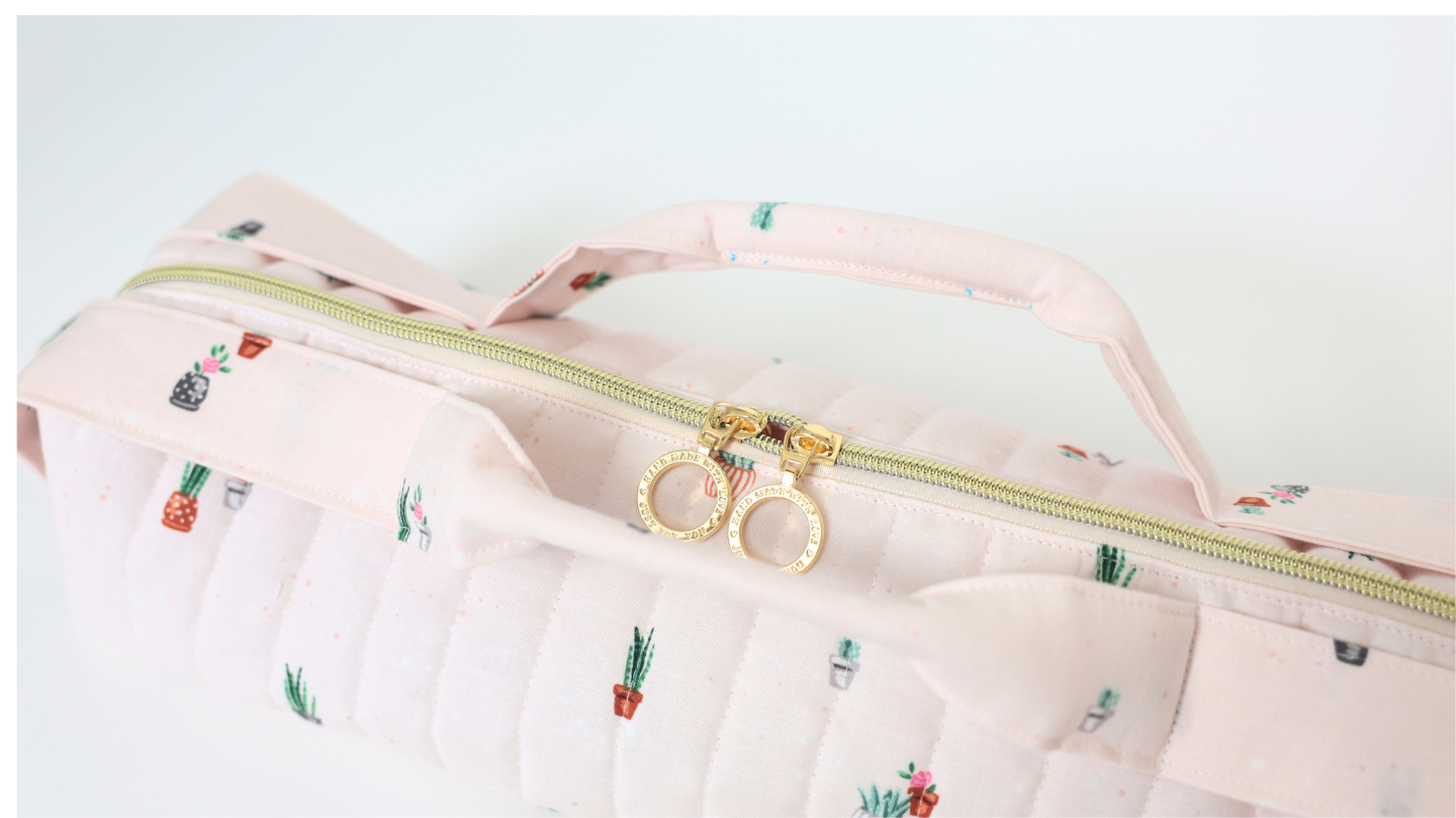 Signature Collection | Handmade Quilted Top Handle Hair Tool Bag - Pink Garden