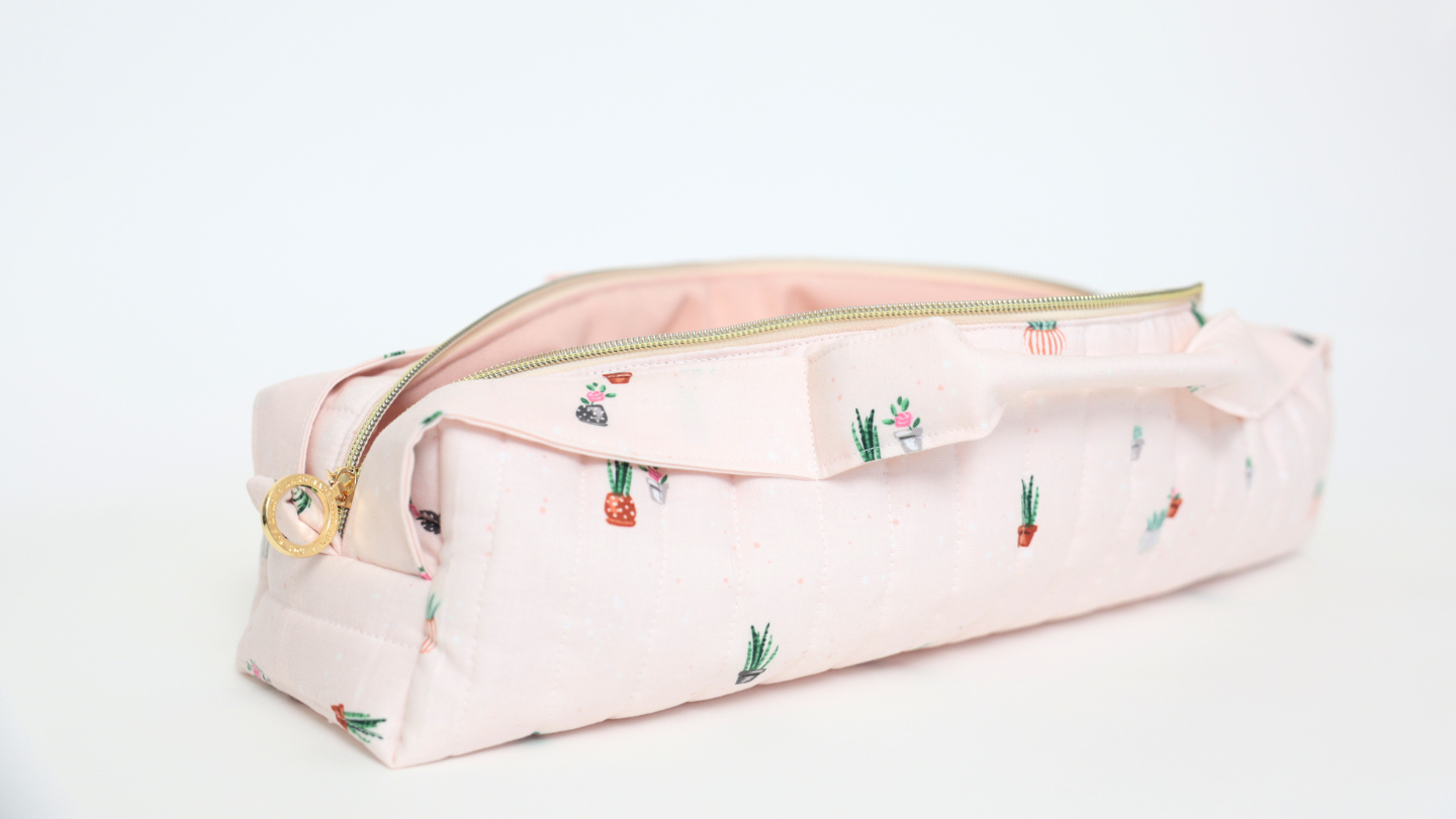 Signature Collection | Handmade Quilted Top Handle Hair Tool Bag - Pink Garden