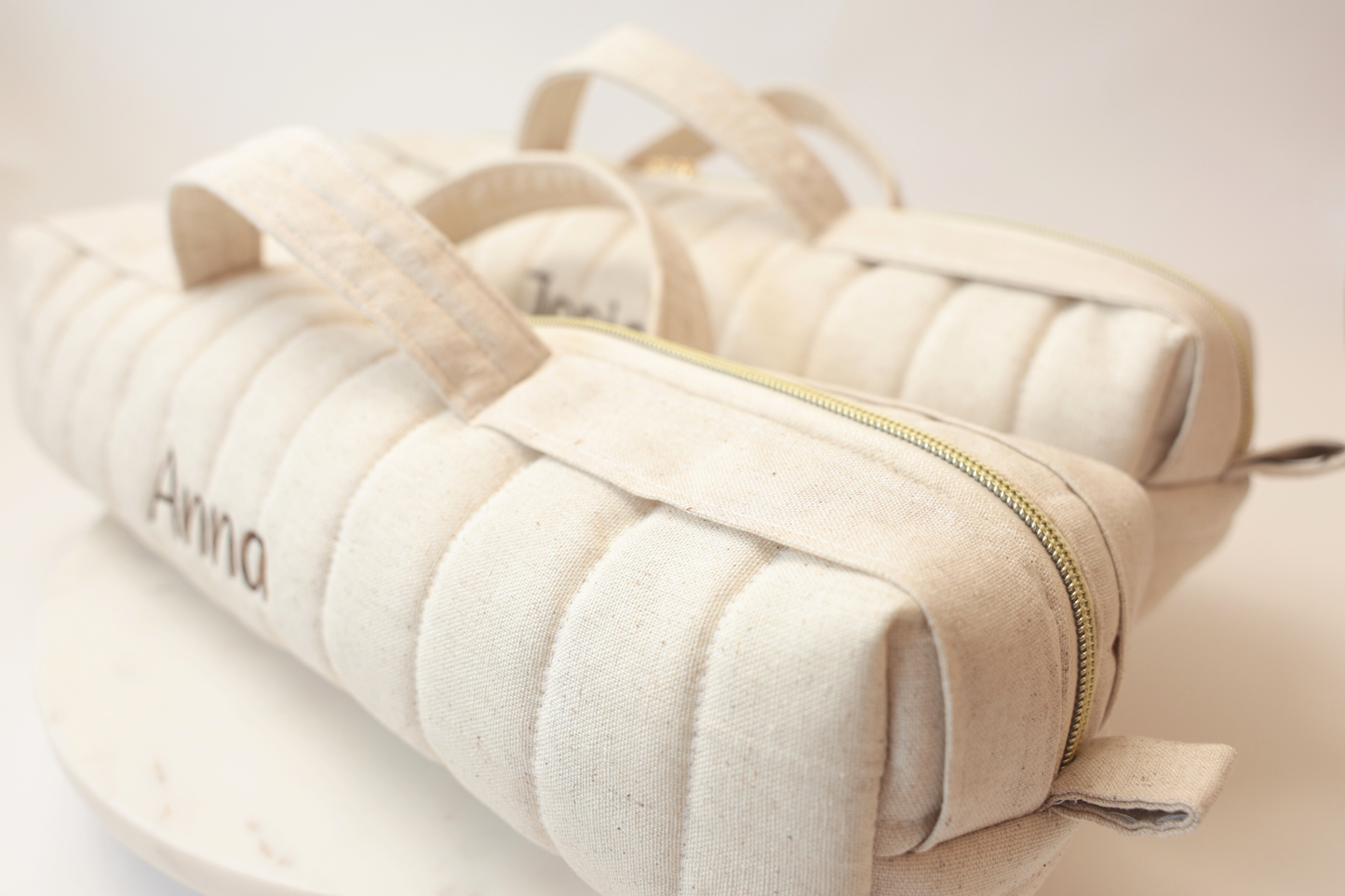 Personalized Handmade Quilted Hair Tool Duffle Bag - Natural Color Linen Blend