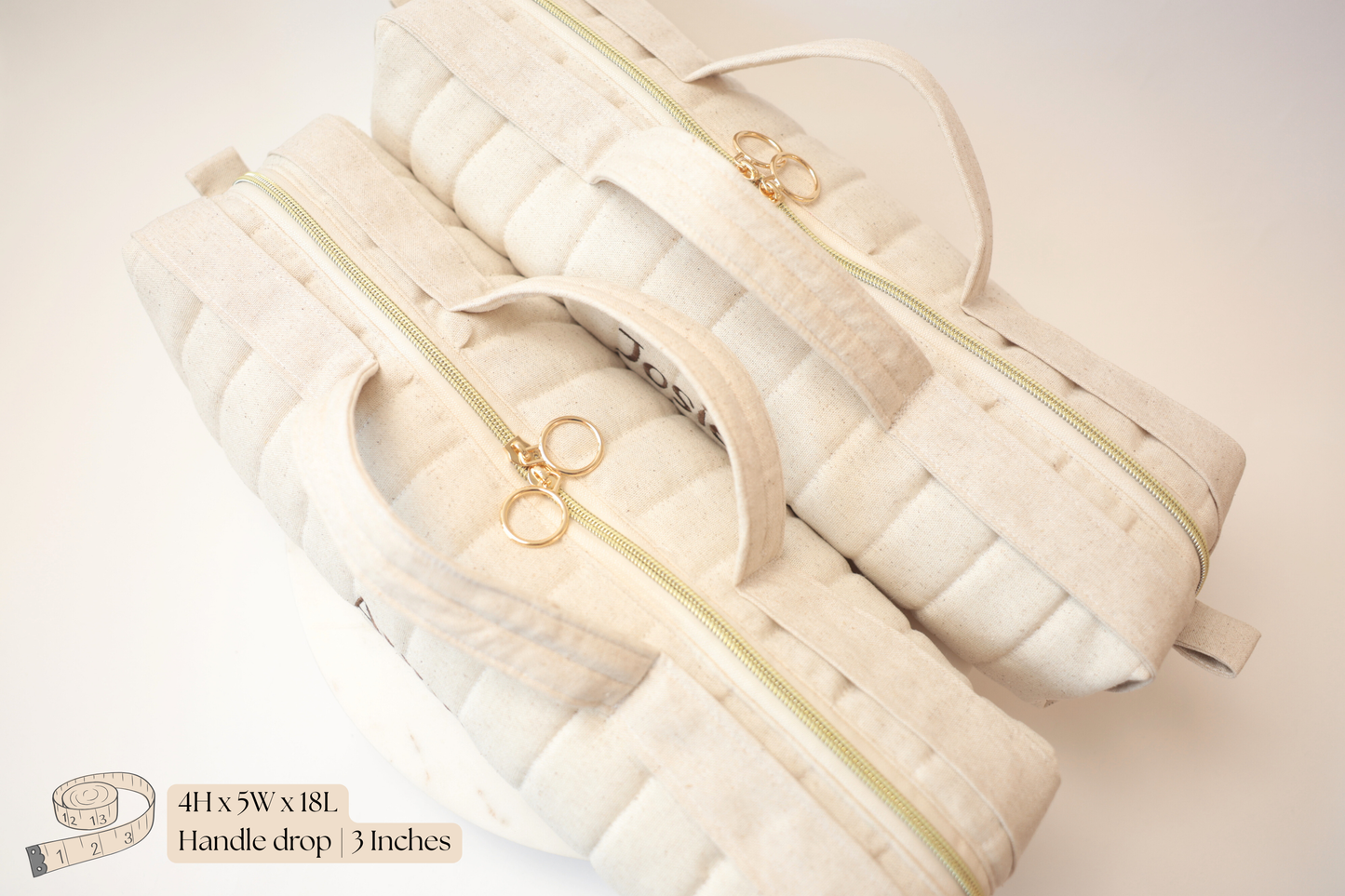 Personalized Handmade Quilted Hair Tool Duffle Bag - Natural Color Linen Blend