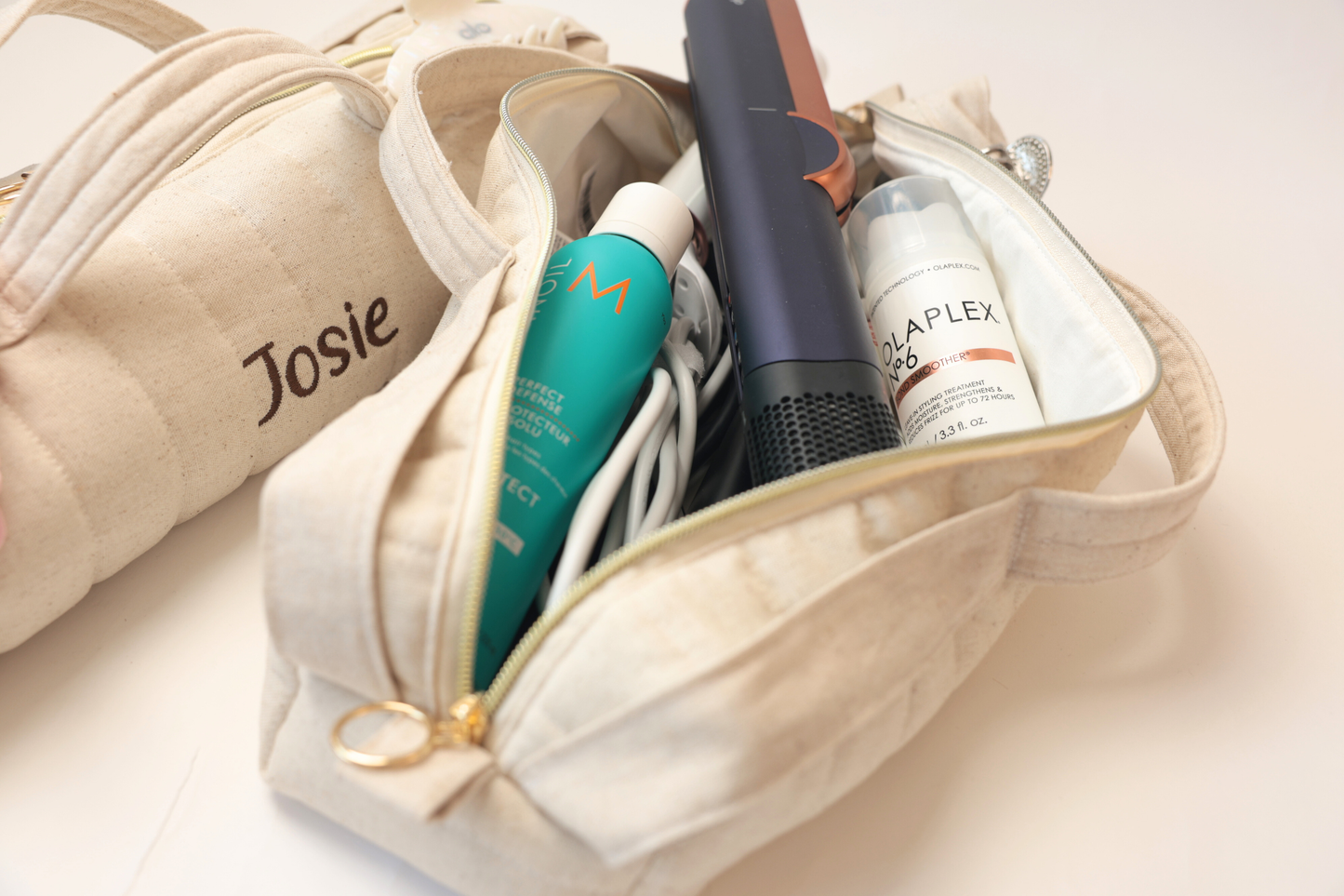 Personalized Handmade Quilted Hair Tool Duffle Bag - Natural Color Linen Blend