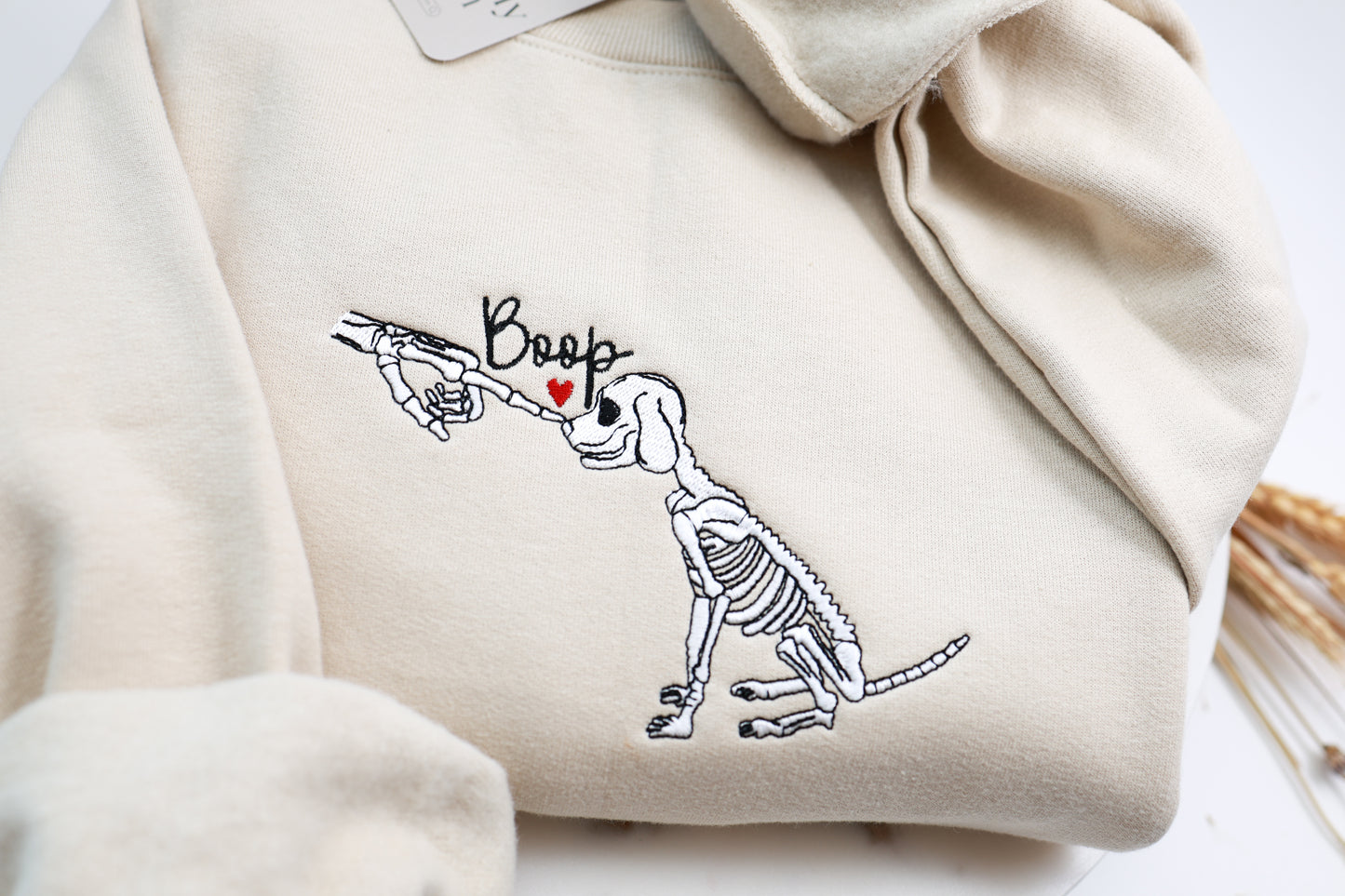 Halloween | Boop Skeleton Dog Embroidered Sweatshirt and Hoodie | Unisex