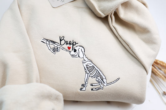 Halloween | Boop Skeleton Dog Embroidered Sweatshirt and Hoodie | Unisex