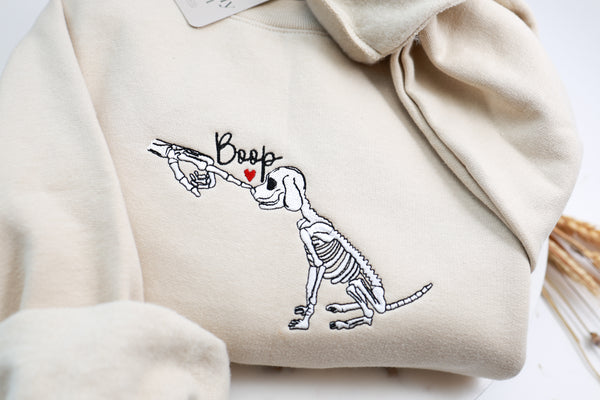Halloween | Boop Skeleton Dog Embroidered Sweatshirt and Hoodie | Unisex