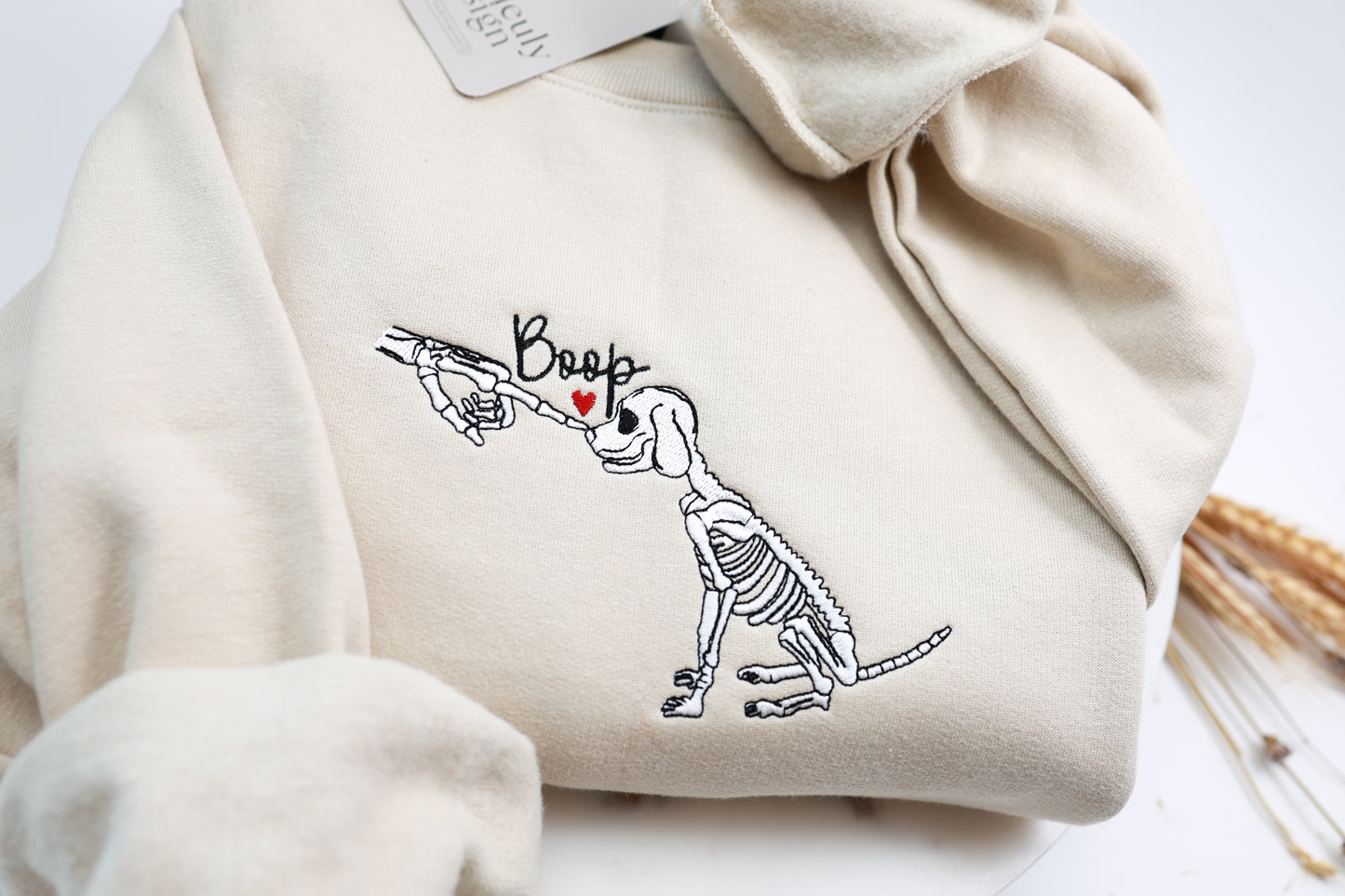 Halloween | Boop Skeleton Dog Embroidered Sweatshirt and Hoodie | Unisex