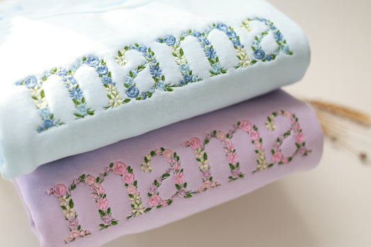 Floral Mama Embroidered Sweatshirt and Hoodie