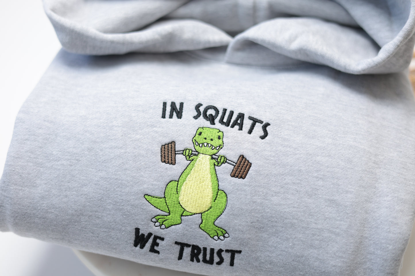 T-Rex In Squats We Trust Crewneck and Hoodie