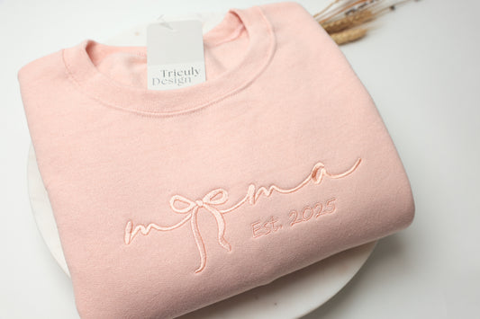 Mama Bow Embroidered Sweatshirt and Hoodie - Customizable