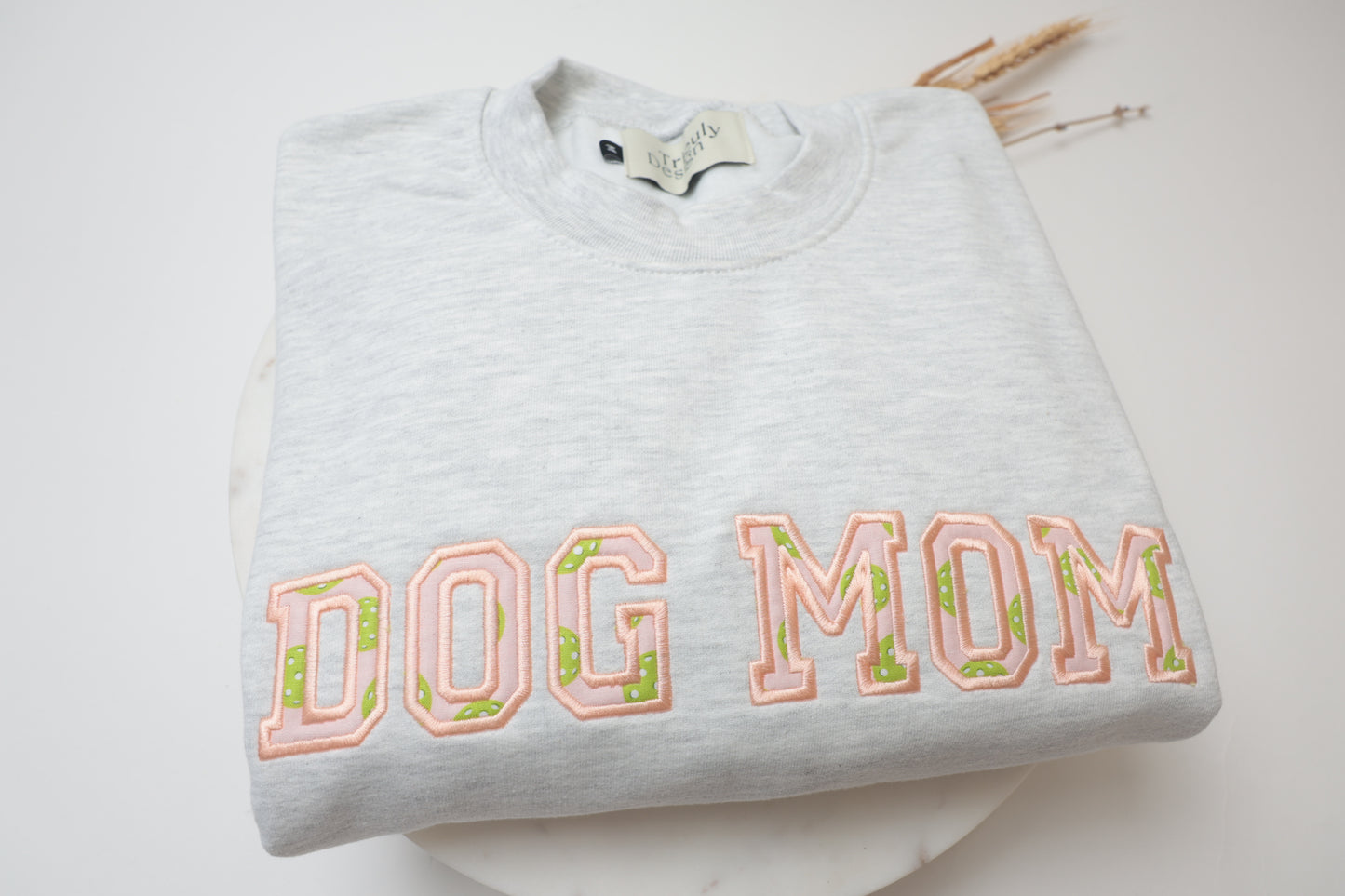 DOG MOM Pickleball Appliqué Sweatshirt | For Dog Lovers & Pickleball Players | Customizable