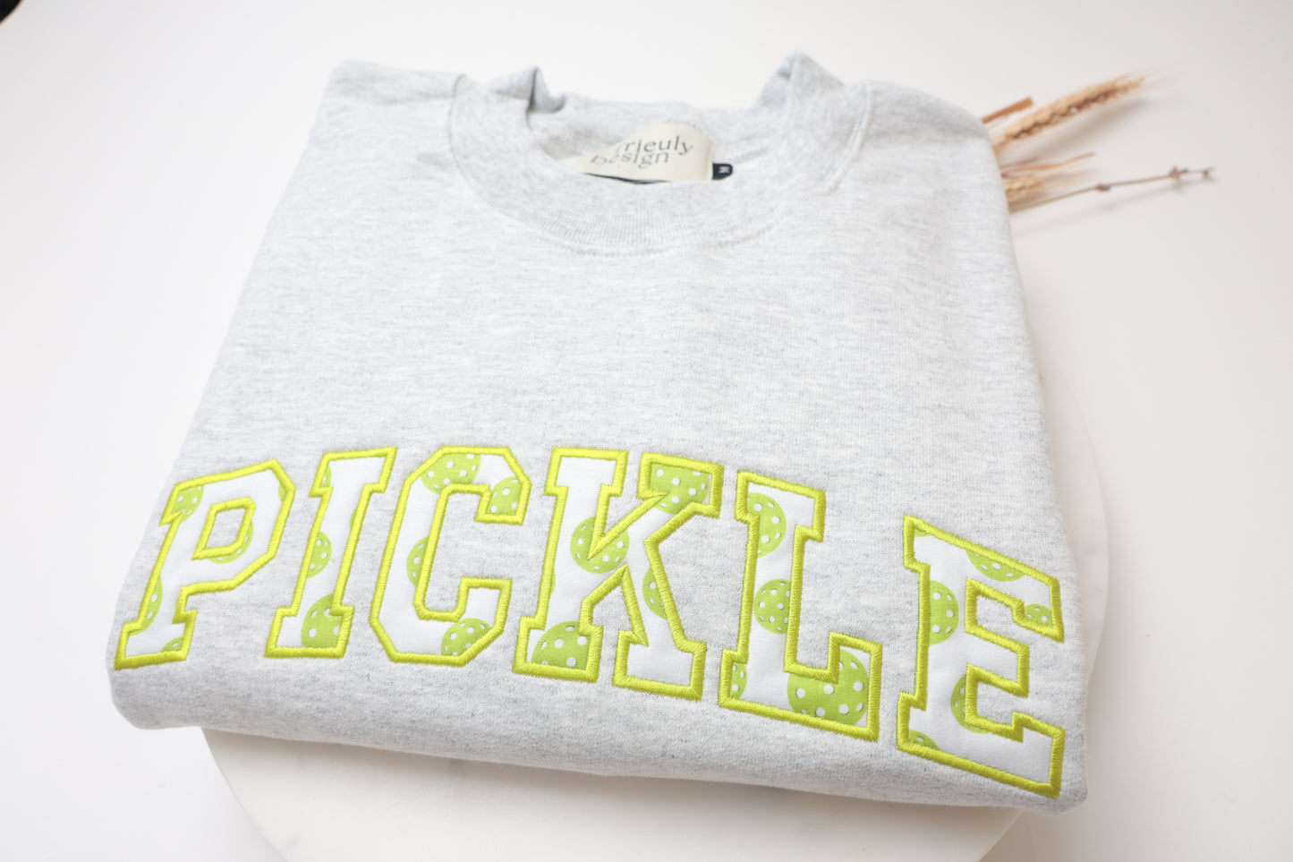 Pickleball | Pickle Varsity Embroidered Appliqué Embroidered Sweatshirt and Hoodie | Customizable | Unisex