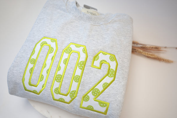 Pickleball | 002 Varsity Embroidered Appliqué Embroidered Sweatshirt and Hoodie | Customizable | Unisex
