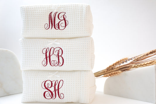 Personalized Monogram Cosmetic Bag | Bachelorette Party Makeup Waffle Pouch, Bride Tribe Gift