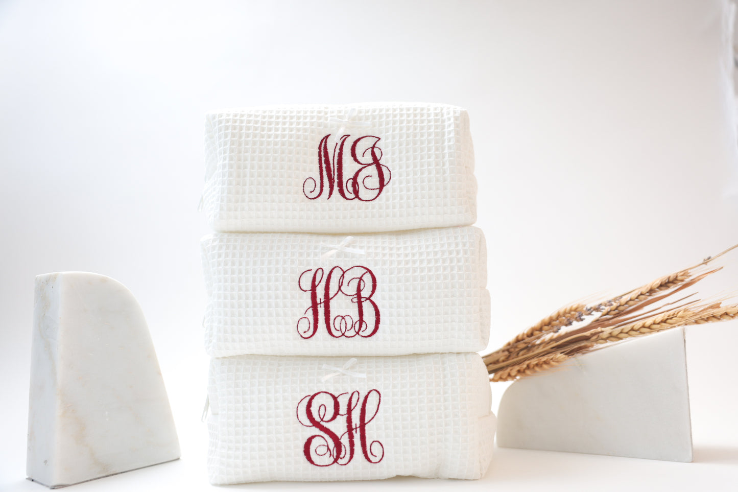 Personalized Monogram Cosmetic Bag | Bachelorette Party Makeup Waffle Pouch, Bride Tribe Gift