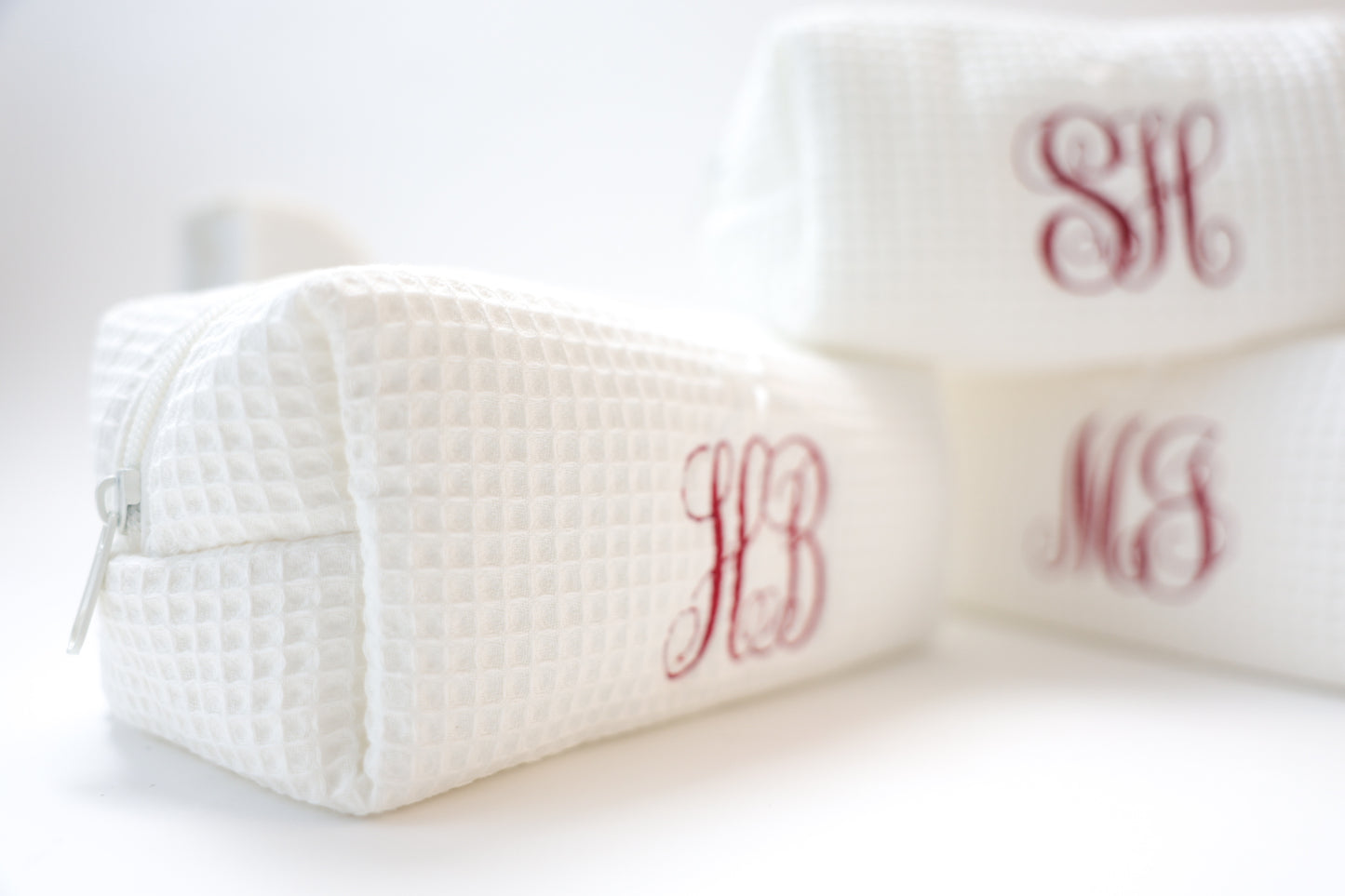 Personalized Monogram Cosmetic Bag | Bachelorette Party Makeup Waffle Pouch, Bride Tribe Gift