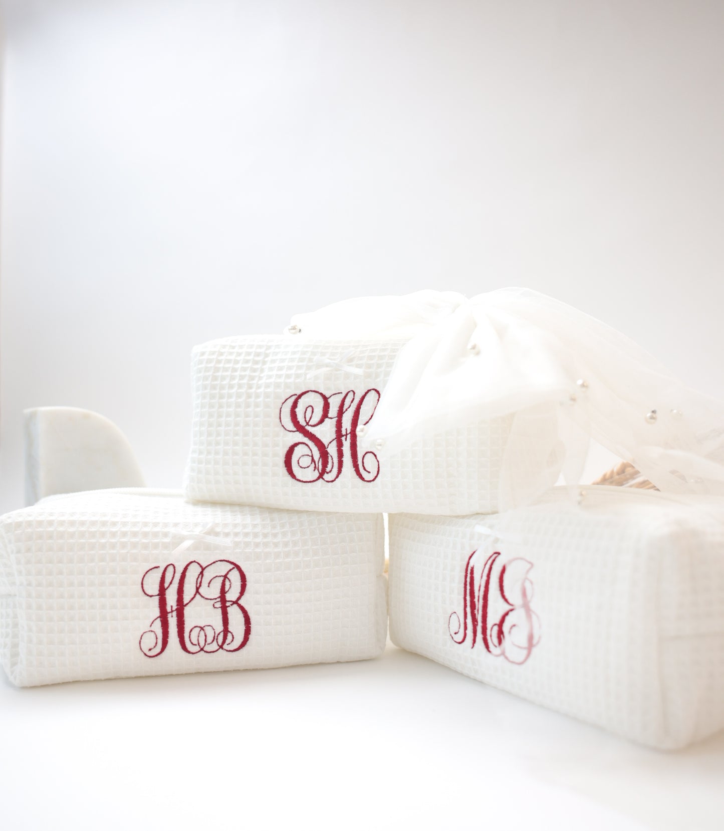 Personalized Monogram Cosmetic Bag | Bachelorette Party Makeup Waffle Pouch, Bride Tribe Gift