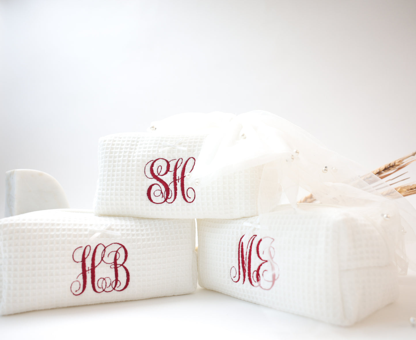 Personalized Monogram Cosmetic Bag | Bachelorette Party Makeup Waffle Pouch, Bride Tribe Gift