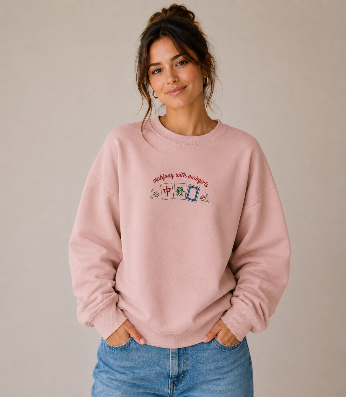 Mahjong with Mah Girls Embroidered Sweatshirt and Hoodie | Funny Mahjong Player Apparel | Mahjong Lover Gift